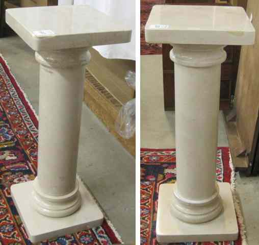 Appraisal: TWO TRAVERTINE MARBLE PEDESTALS Travertino Chiaro Classico construction including square