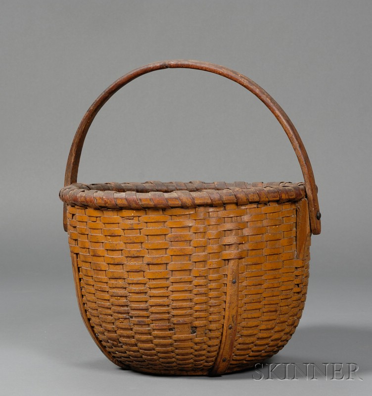 Appraisal: Mustard-painted Woven Splint Basket America late th century deep round