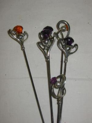 Appraisal: SIX CHARLES HORNER SILVER HAT PINS modelled as thistles four