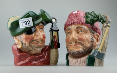 Appraisal: Royal Doulton large character jugs The Lumberjack D and Smuggler