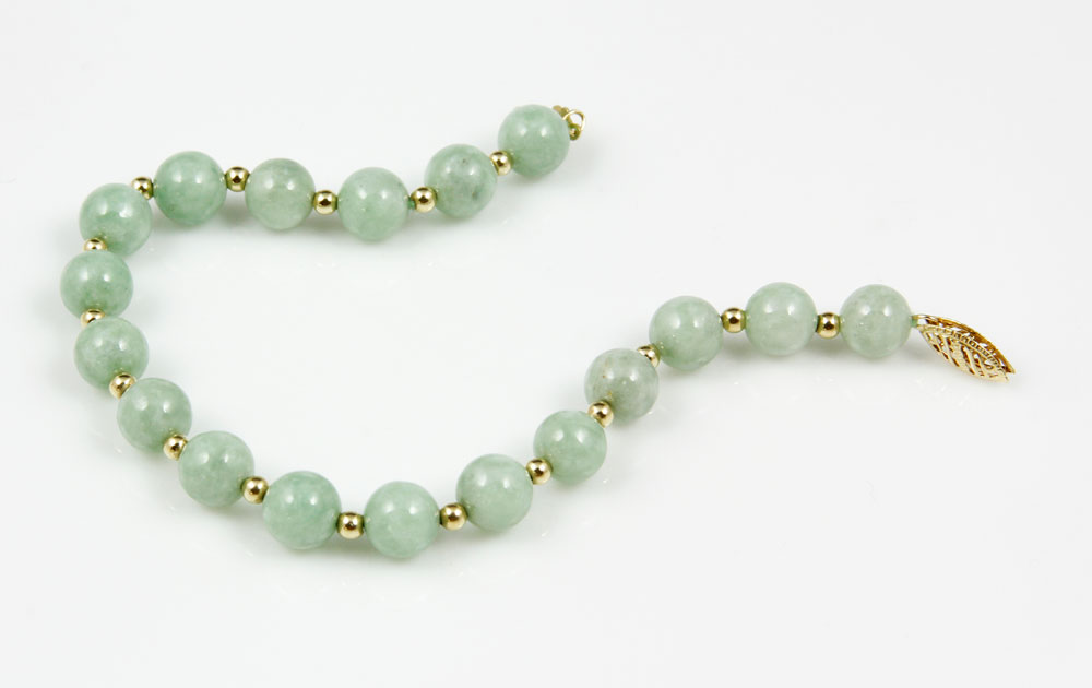 Appraisal: - Chinese Jade and k Gold Bracelet Jade bead and