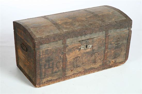 Appraisal: STRONG BOX European th century pine Dome top with strips