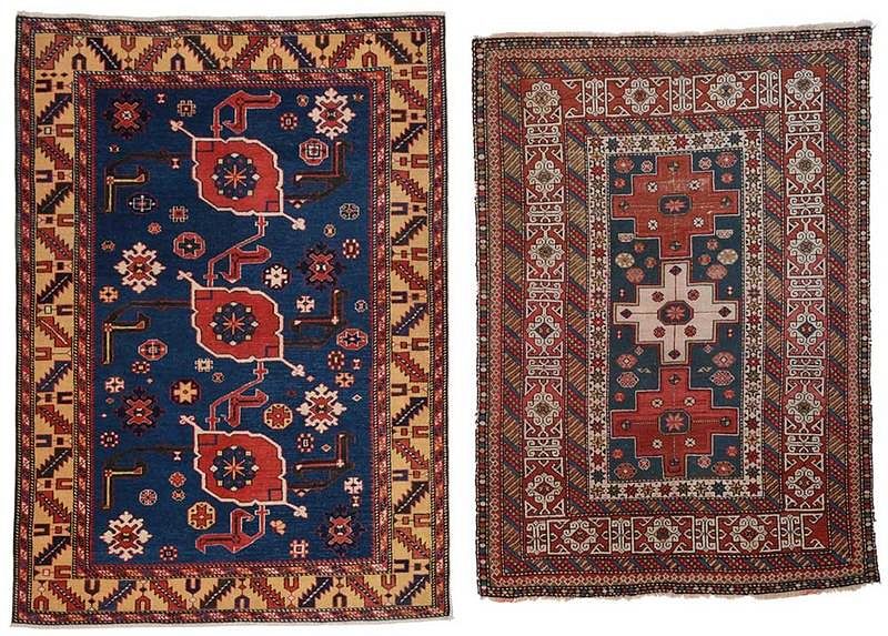 Appraisal: Two Caucasian Rugs th century Kuba rug with kufic border