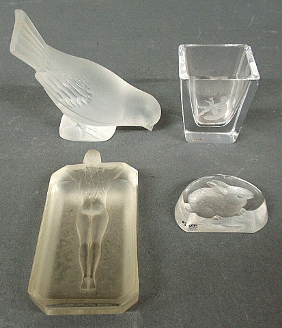 Appraisal: - Four crystal items- Lalique bird h x l Swedish