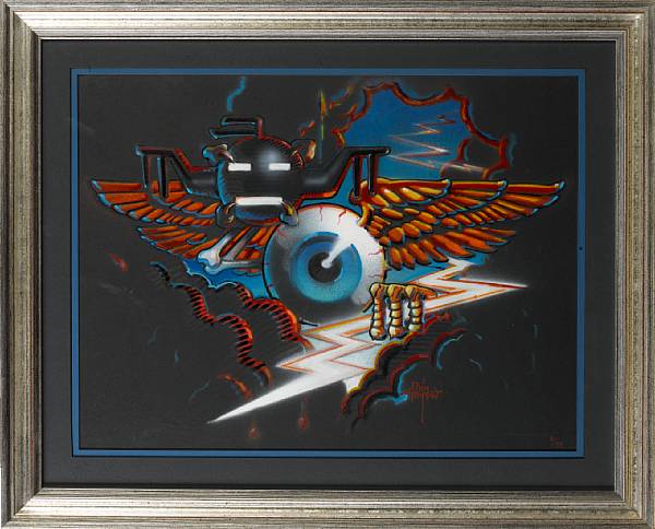 Appraisal: Rick Griffin Winged Eyeball airbrushed stencil with painted detail numbered