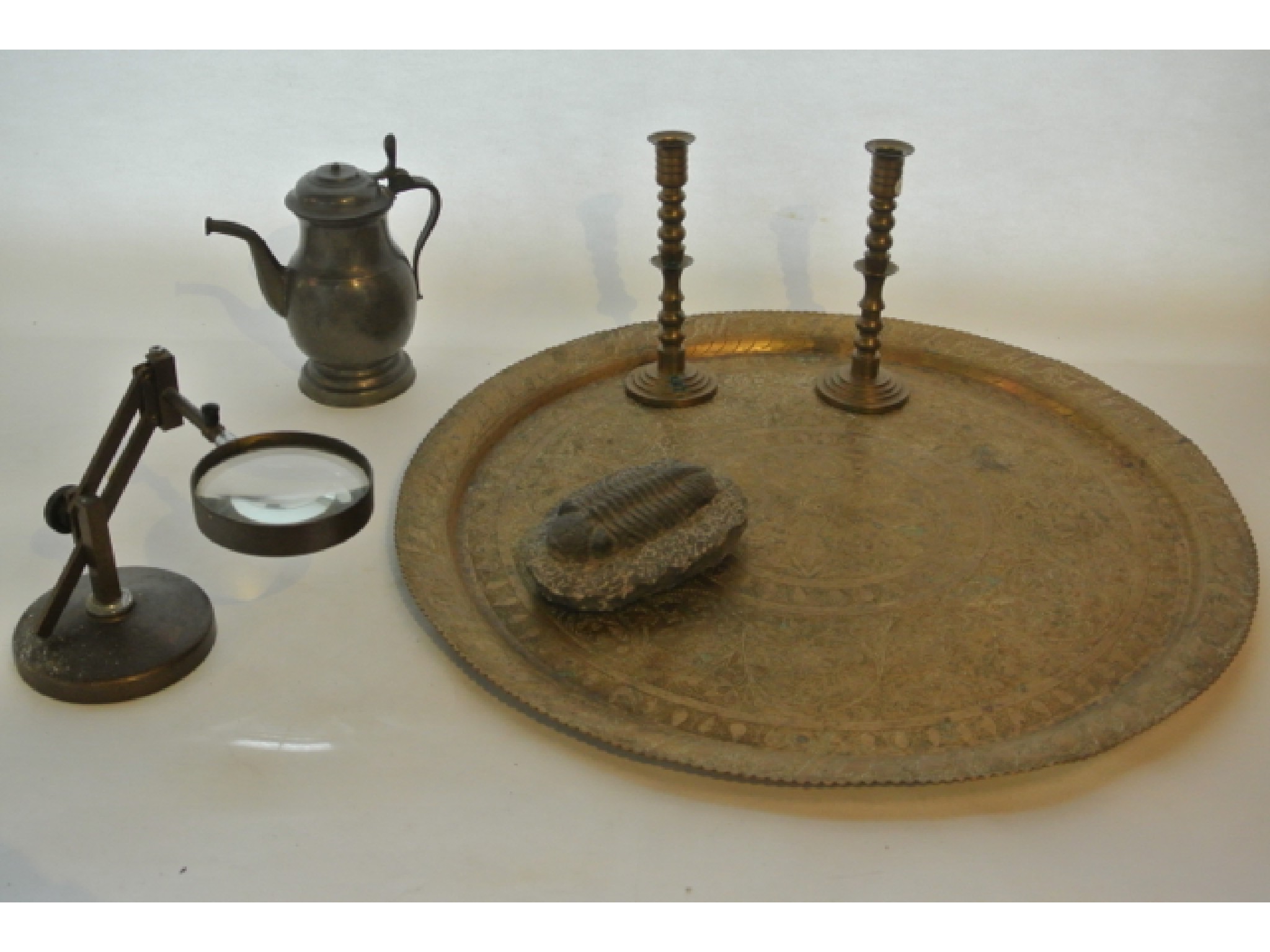 Appraisal: A substantial eastern brass tray of circular form with embossed