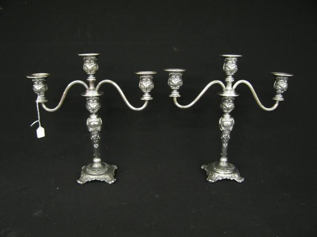 Appraisal: Pair of Silverplate Candelabra triple sconce tall