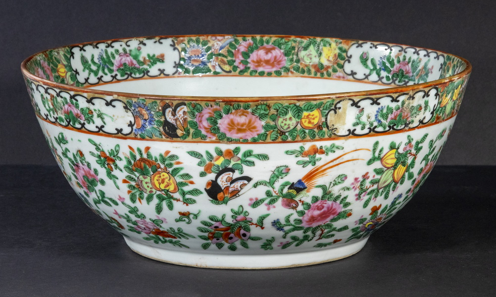 Appraisal: CHINESE PORCELAIN PUNCH BOWL Chinese Famille Rose Porcelain Punch Bowl