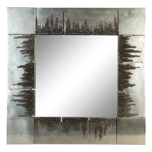 Appraisal: A Brutalist Artisan Designed Square Steel Framed Mirror th Century