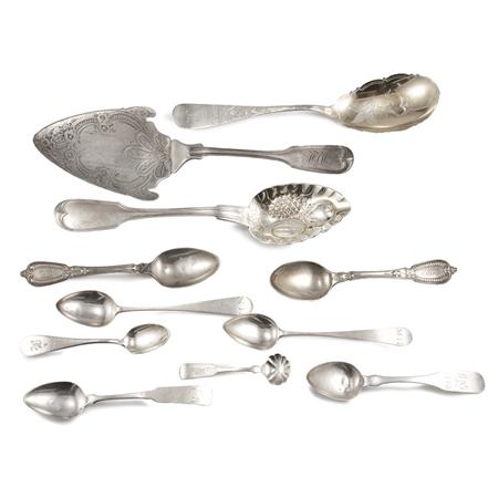 Appraisal: Group of Coin and Other Silver Spoons and Serving Utensils