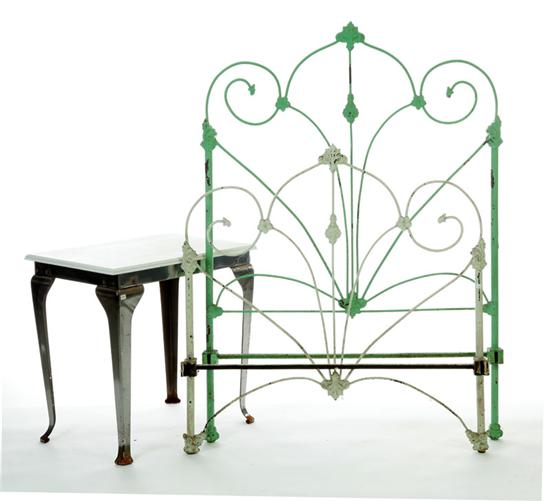 Appraisal: BED AND TABLE Includes an iron bed early th century