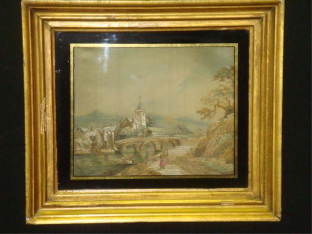 Appraisal: Antique Silk Embroidered Picture in Gilt Frame Size of image