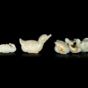 Appraisal: Three Chinese Jade Carvings of Ducks TH- TH CENTURY comprising