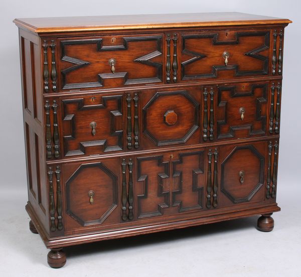 Appraisal: 's Wallace Nutting type pilgrim-style walnut linen press h x