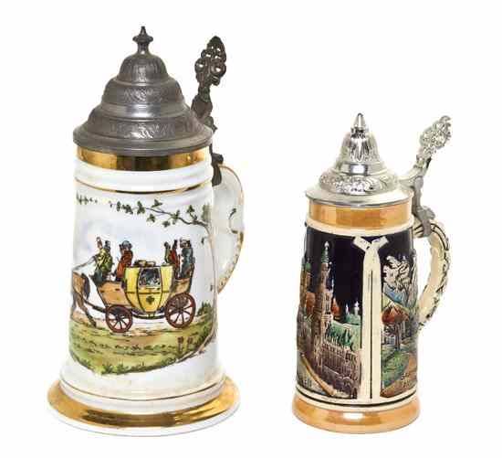 Appraisal: A German Porcelain Stein Mettlach liter depicting figures riding in