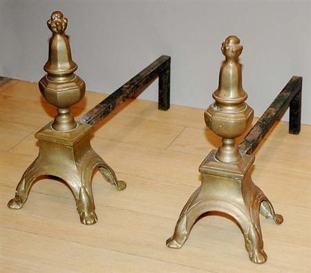 Appraisal: Pair of Georgian Style Brass Andirons Estimate -