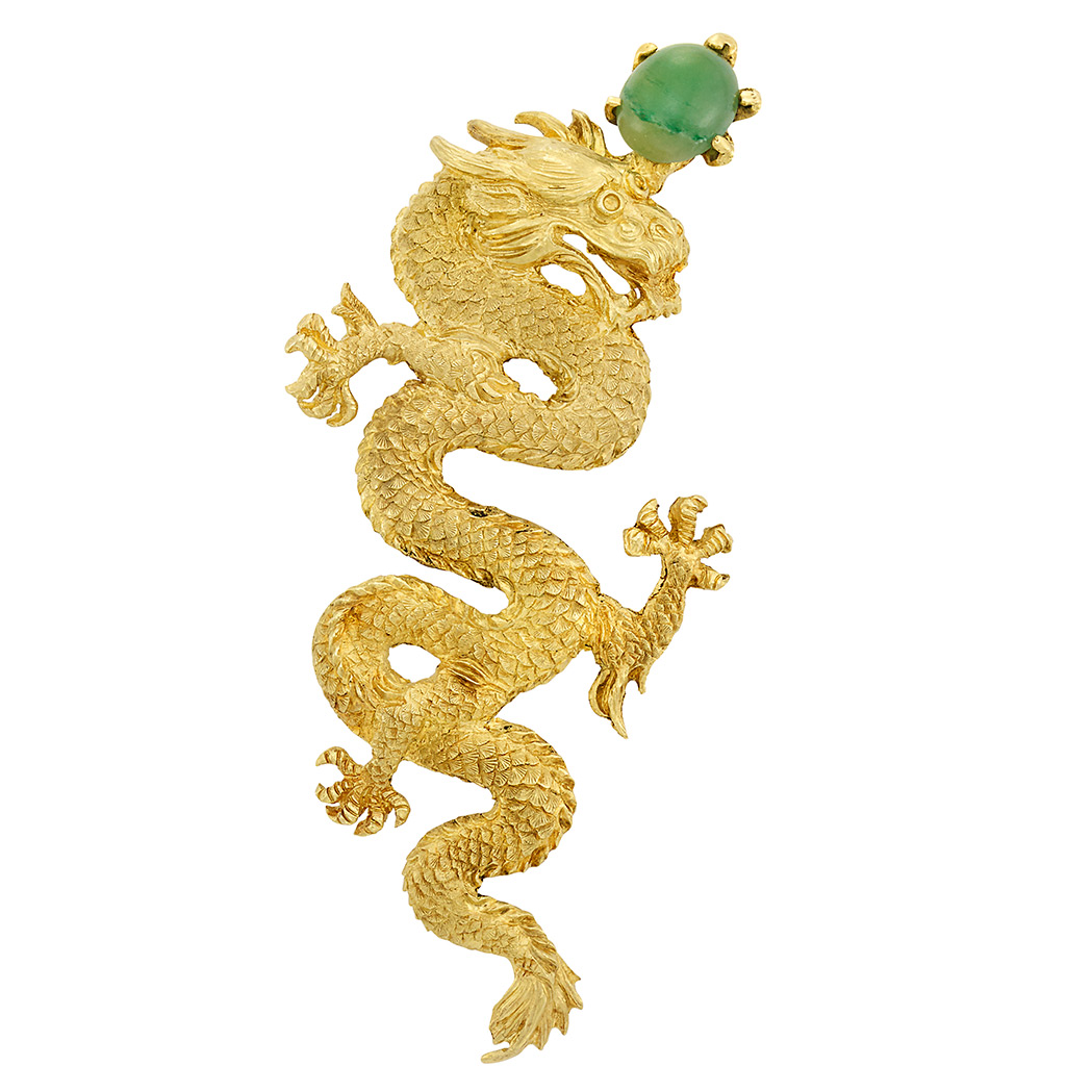 Appraisal: Gold and Aventurine Quartz Dragon Brooch Ap dwts C