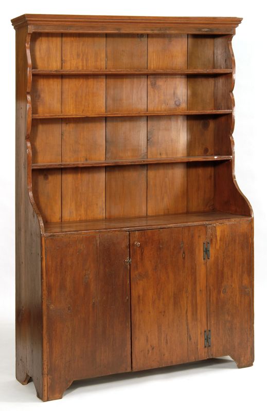 Appraisal: AMERICAN STEP-BACK CUPBOARD th CenturyIn pine with three shelves above