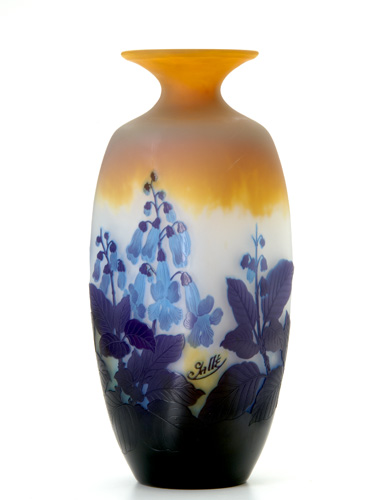 Appraisal: EMILE GALLE Cameo four-sided vase decorated with bell-flower laden branches