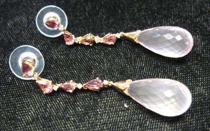 Appraisal: karat rose gold tourmaline and rose quartz drop pendant earringsFour