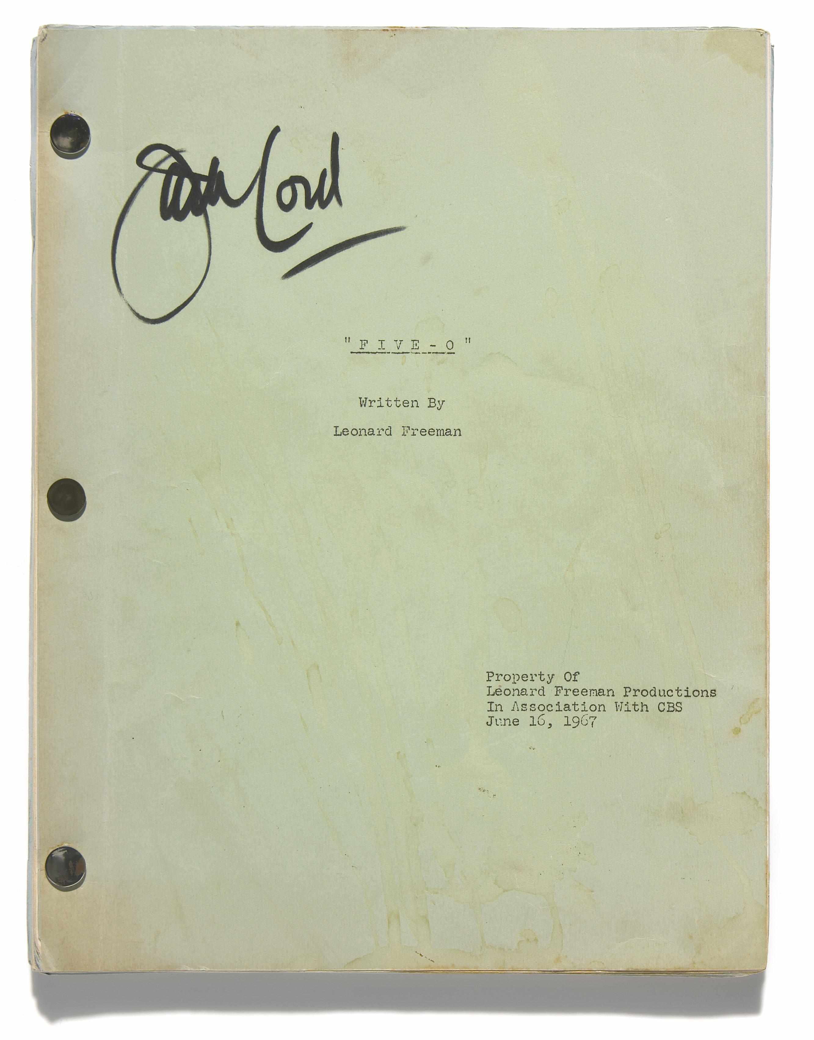 Appraisal: Jack Lord's Hawaii Five- pilot script An original copy of