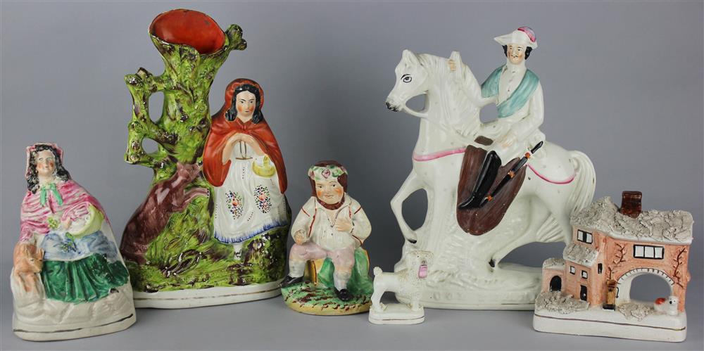 Appraisal: SIX STAFFORDSHIRE PIECES late th century including an equestrian figure