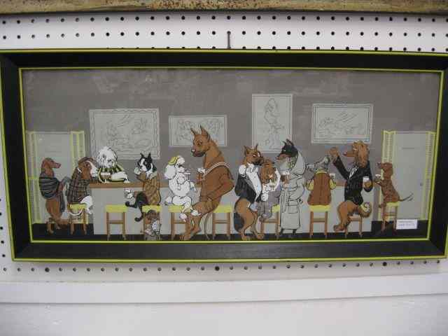 Appraisal: Constance Depler Dog Print bar scene image area '' x