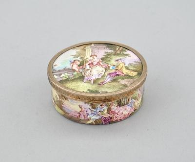 Appraisal: A Finely Decorated Enameled Snuff Box Exquisitely painted with romantic