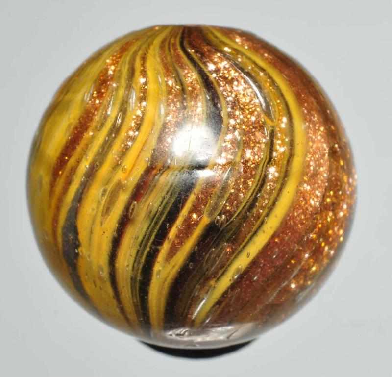 Appraisal: Onionskin Lutz Marble Description Marble has yellow and black with