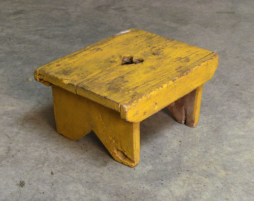 Appraisal: Yellow painted foot stool with heart cutout h w d