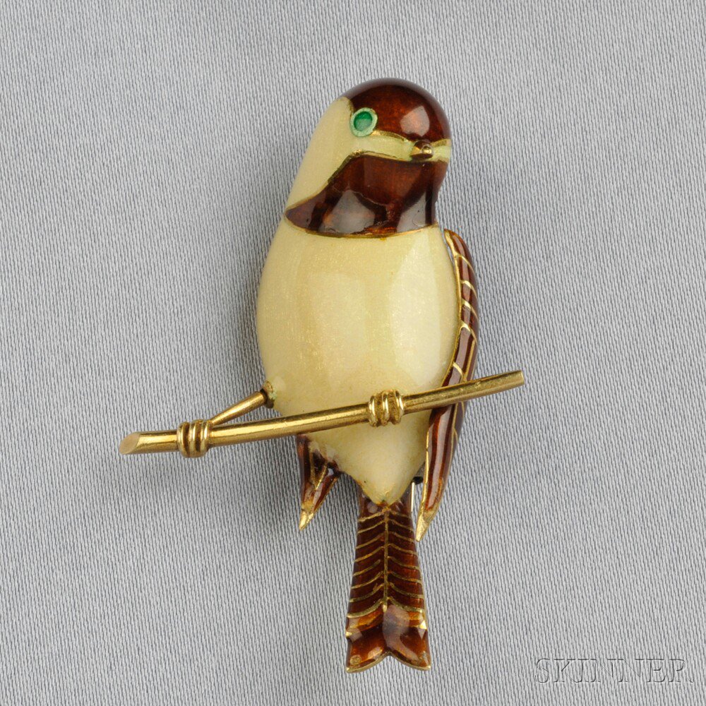 Appraisal: kt Gold and Enamel Chickadee Brooch dwt lg in Estimate