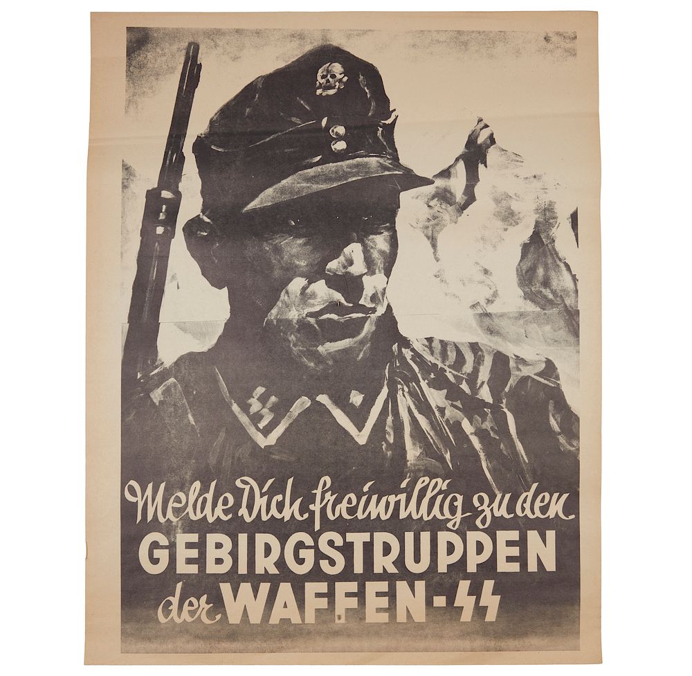 Appraisal: Waffen-SS Mountain Troops Poster An exceptionally rare Waffen SS Mountain