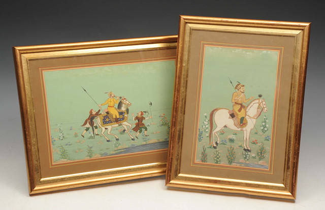 Appraisal: TWO INDIAN WATERCOLOURS of huntsmen on horseback x and x