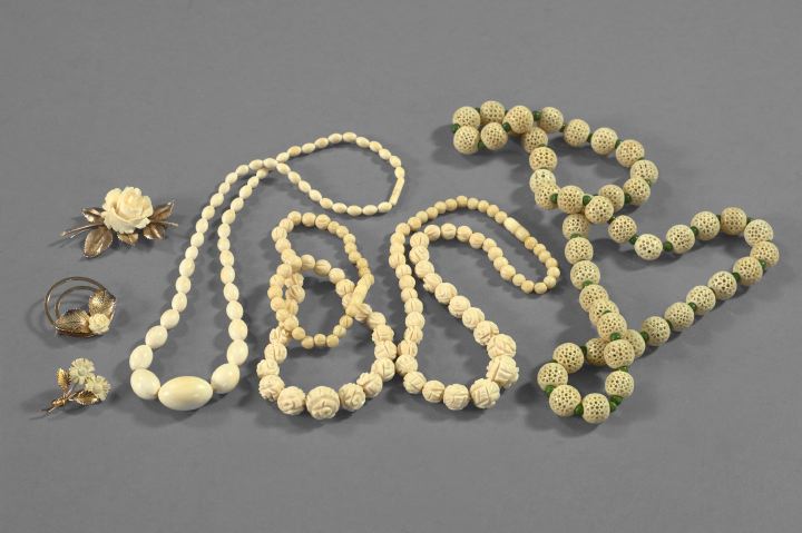 Appraisal: Seven-Piece Collection of Asian Carved Bone and Ivory Jewelry consisting