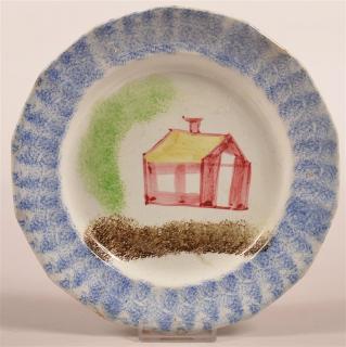 Appraisal: Blue Spatter School House Pattern China Plate Blue Spatter School