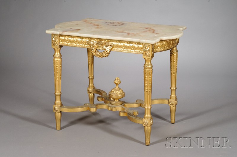 Appraisal: Louis XVI Style Onyx-top Giltwood Center Table late th century