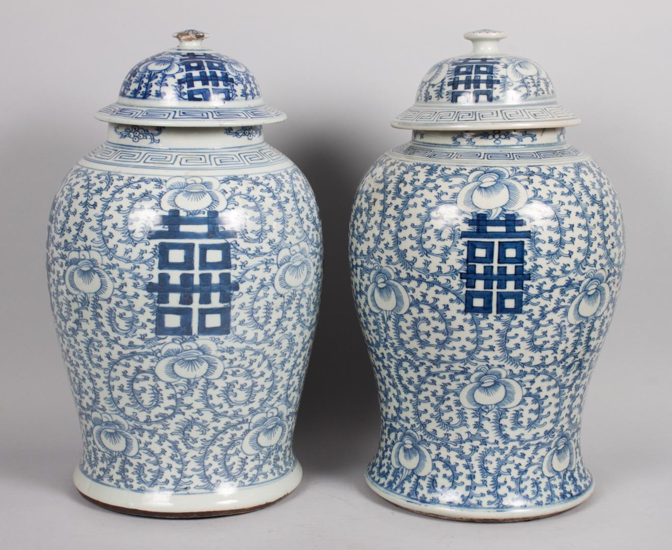 Appraisal: Pair of Chinese Export porcelain covered jars blue and white