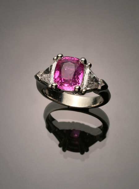 Appraisal: Platinum Pink Sapphire and Diamond Dinner Ring The four-prong A-box