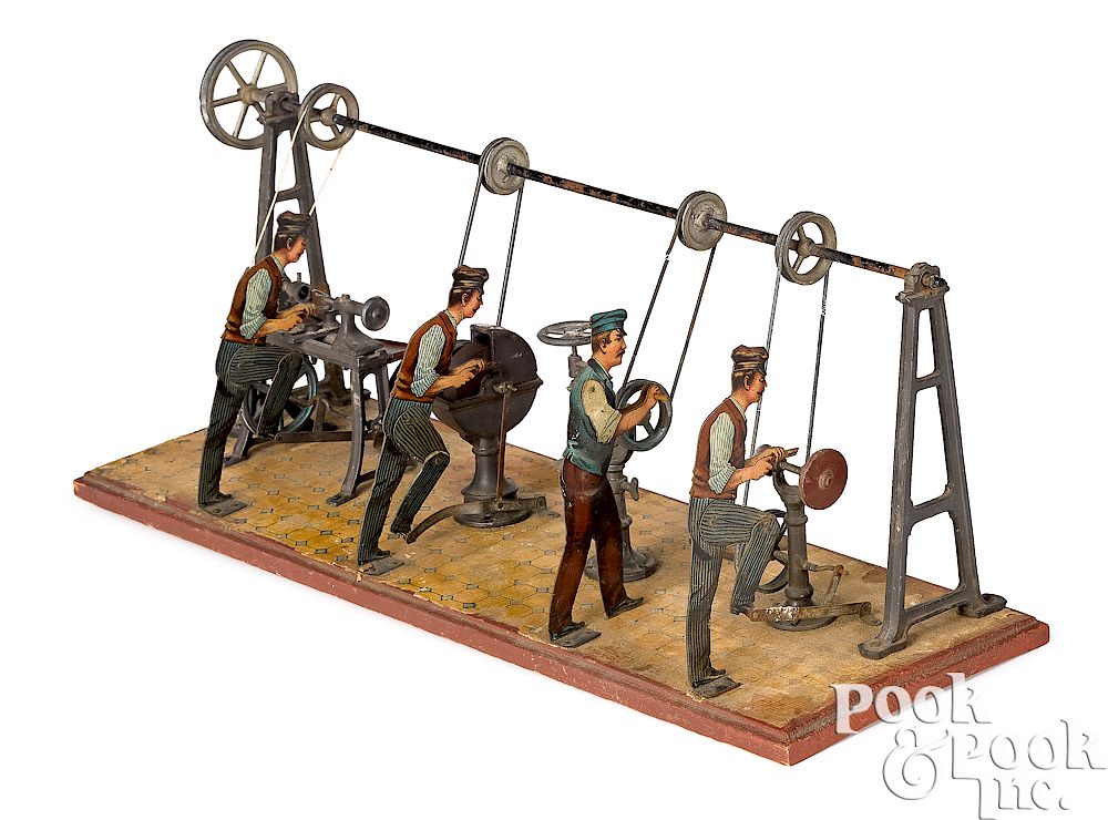 Appraisal: Bing four-man workshop steam toy accessory Bing lithograph tin four-man