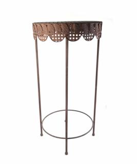 Appraisal: Modern Patinated Metal Stand Circular top metal stand with lattice