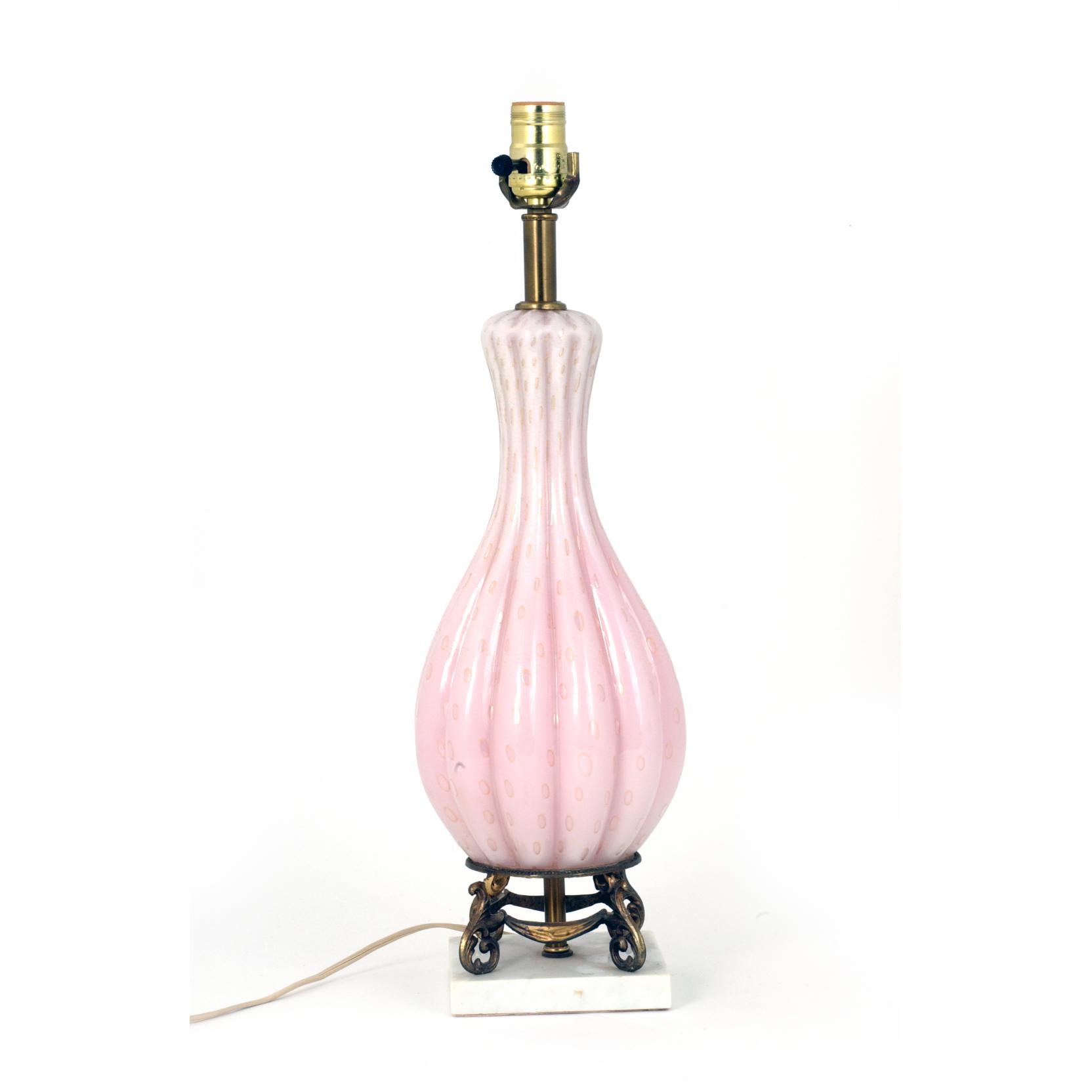 Appraisal: att Barovier Pink Glass Table Lamp Murano s gold flecks