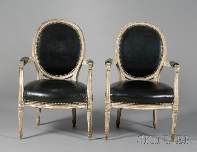 Appraisal: Pair of Louis XVI Beechwood Fauteuils en Cabriolet c each