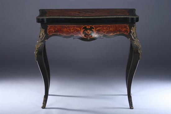 Appraisal: LOUIS XV STYLE MARQUETRY INLAID FLIP-TOP CONSOLE GAME TABLE late