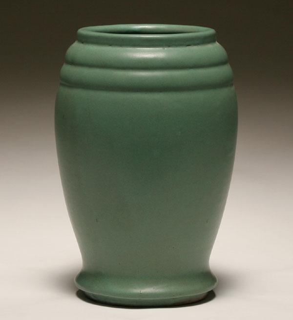 Appraisal: Zanesville stoneware vase matte green -V form H Good condition