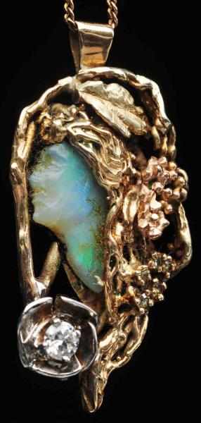 Appraisal: K Y Gold Art Nouveau Pendant With carat diamond and