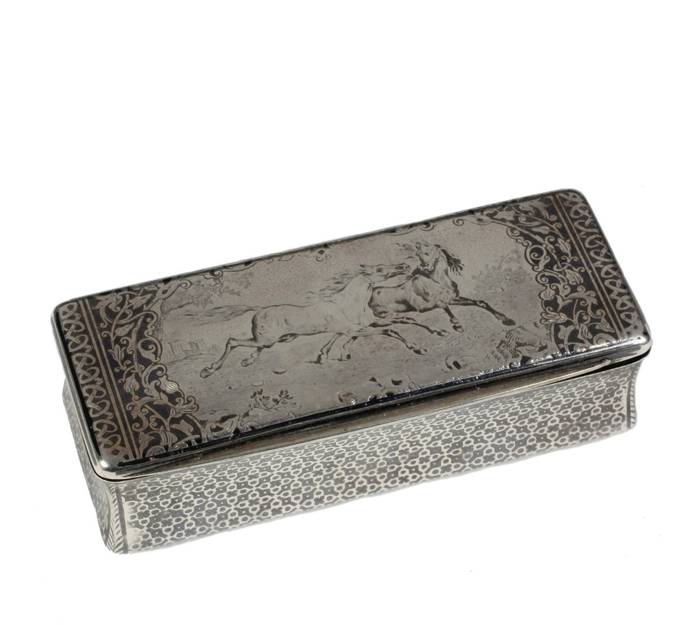 Appraisal: FRENCH NIELLO SILVER SNUFF BOX - Sterling Oblong Box with