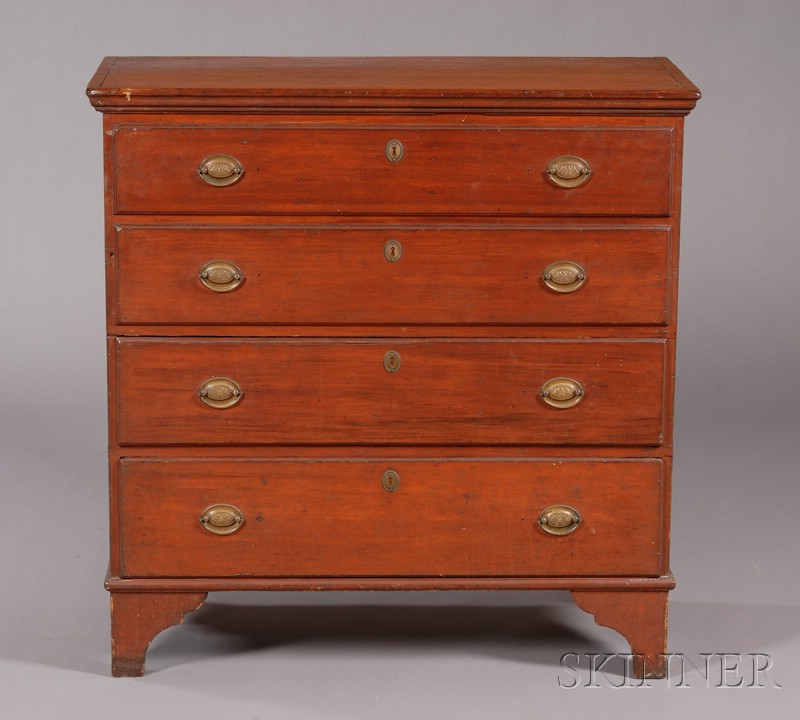 Appraisal: Pine Thumb-molded Chest over Two Drawers New England late th