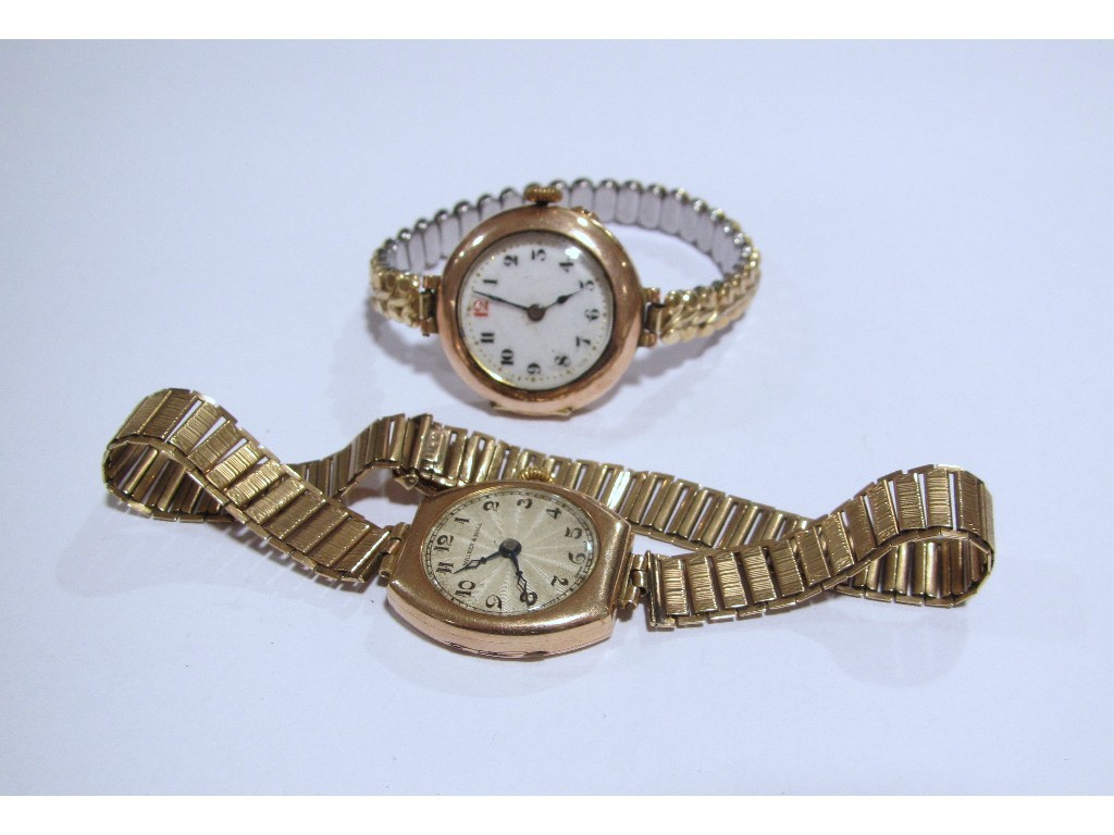 Appraisal: Two early th century ct gold cased wrist watches one