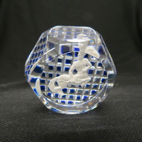 Appraisal: Baccarat Sulfide Art Glass Paperweight Sagittarius cobalt checkerboard back signed