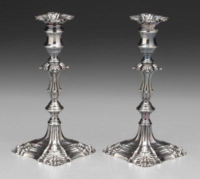 Appraisal: Pair silver plated candlesticks fluted baluster stems rounded square stepped